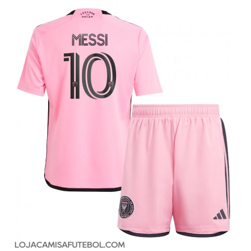 Camisa de Futebol Inter Miami Lionel Messi #10 Equipamento Principal Infantil 2024-25 Manga Curta (+ Calças curtas)